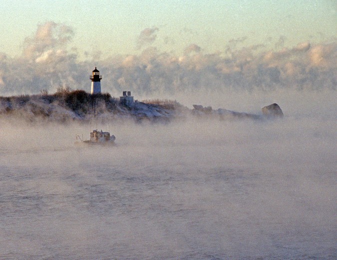 10 Pound Island and Sea Smoke in Gloucester, Massachusetts. 