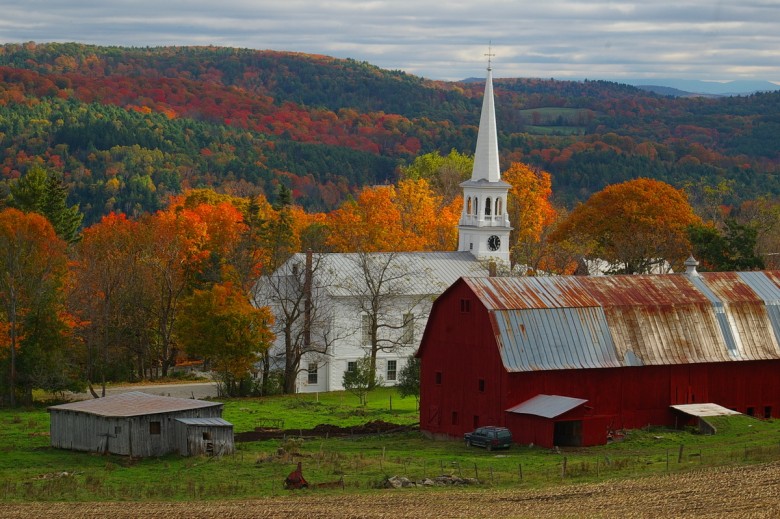 Church And Red Barn In Peacham - New England Today