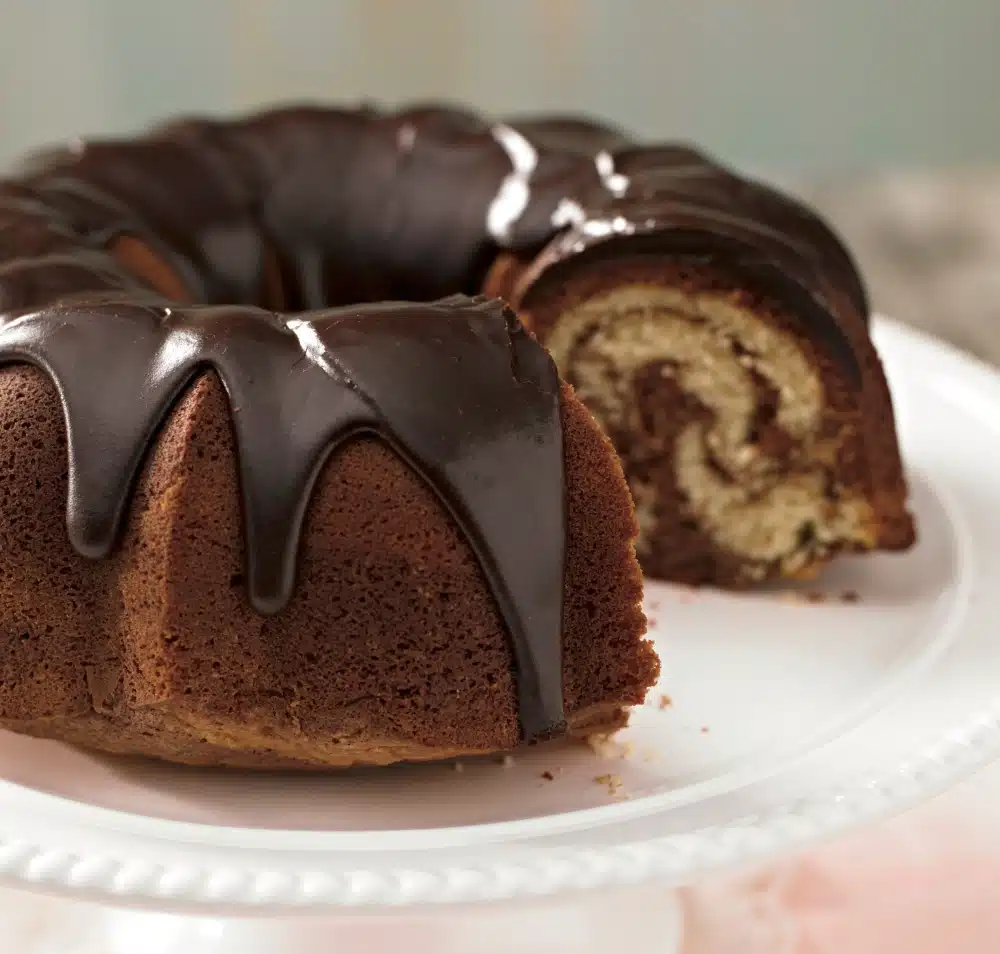 Marble Bundt Cake with Chocolate Glaze