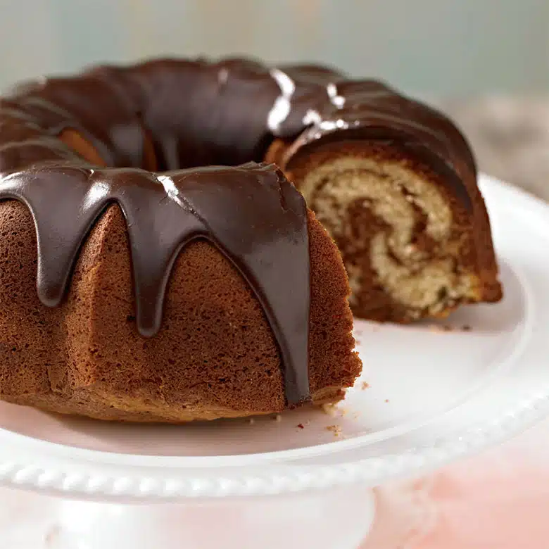 Marble Bundt Cake with Chocolate Glaze