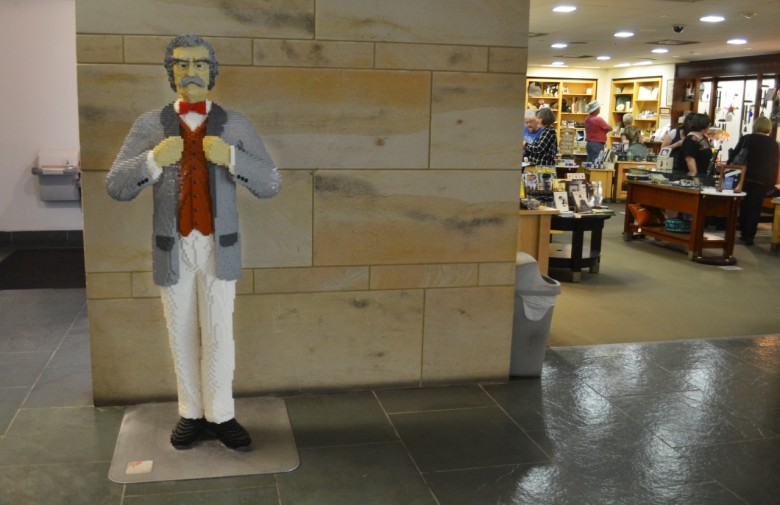 Inside you're greeted by a Mark Twain made entirely out of LEGO pieces. 