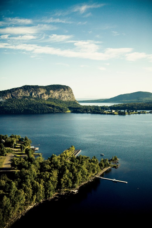 Moosehead Lake in west-central Maine, with Mount Kineo rising from the water.