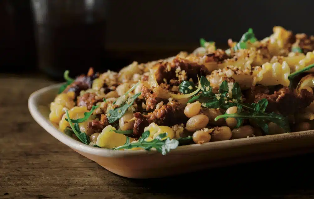 Pasta with Sausage, Arugula & Breadcrumbs