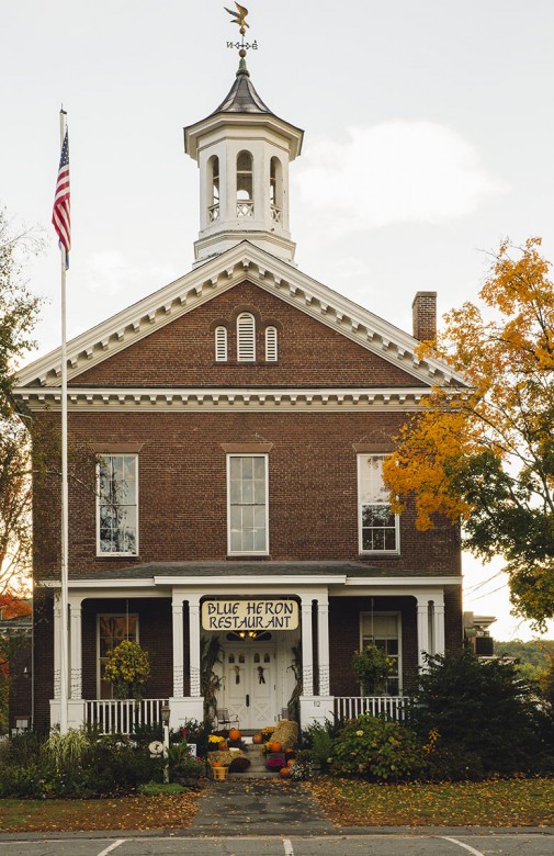 Blue Heron Restaurant, housed in the old town hall in Sunderland, Massachusetts, offers up a gourmet menu that taps into the resources of the many local surrounding farms.