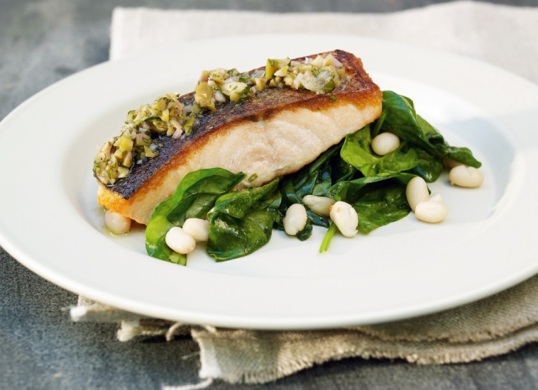 Barbara Lynch's Seared Salmon with White Beans and Spinach