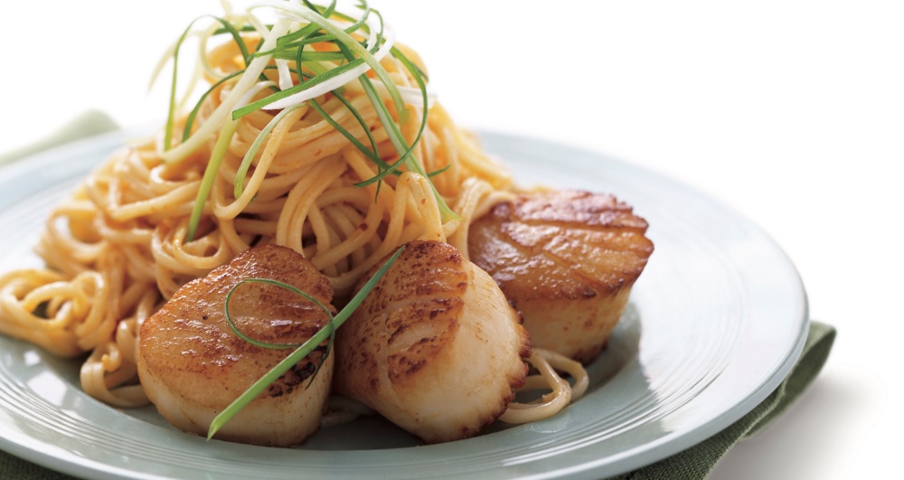 Soba Noodles Topped with Spicy Miso Scallops New England Today