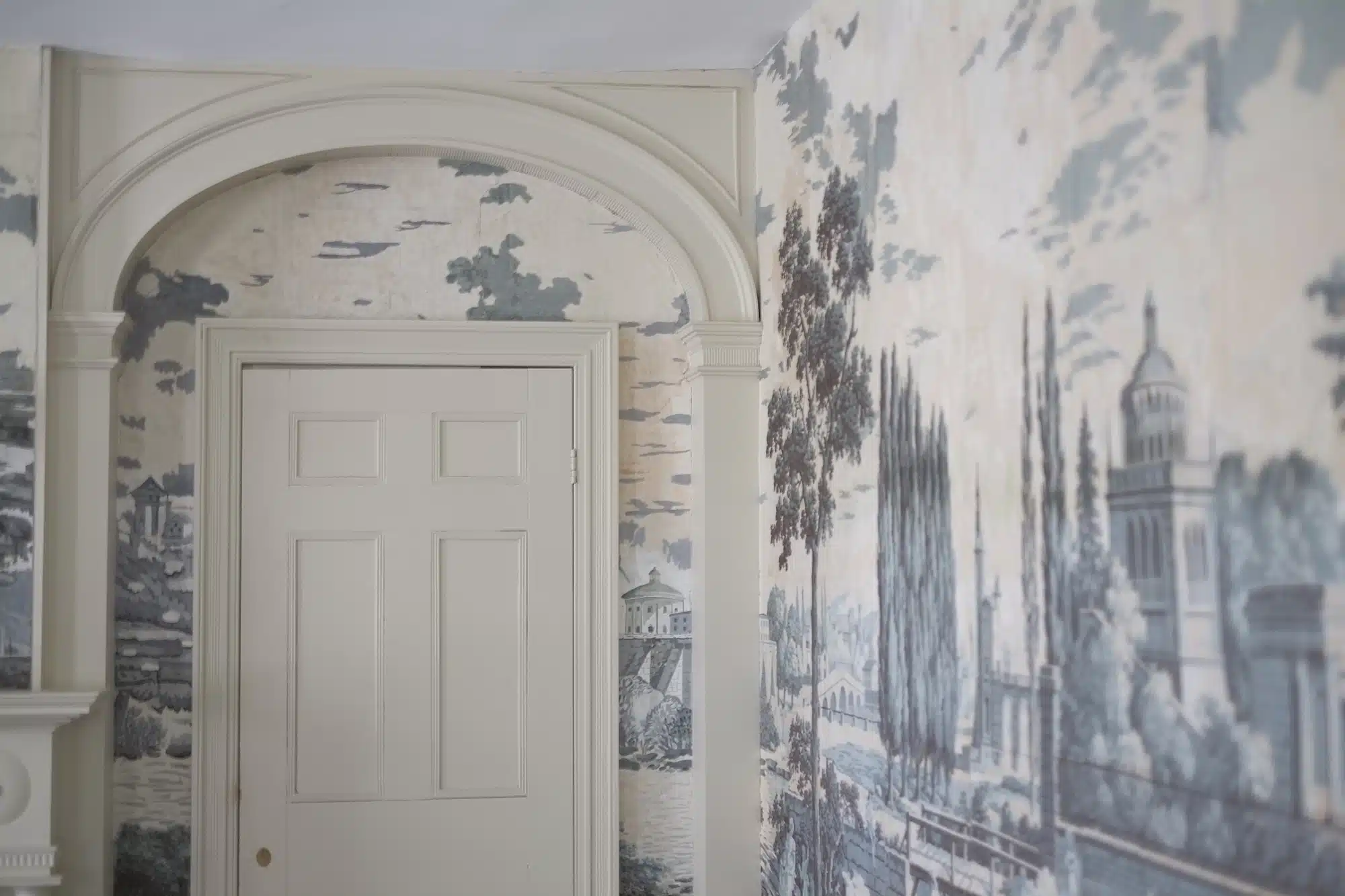 Ornate wallpaper in one of the downstairs parlors of Williams House.