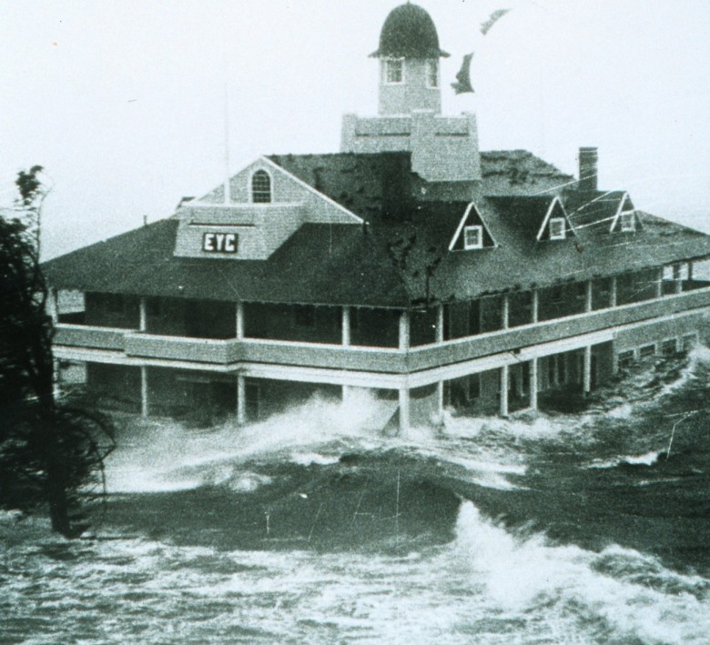 Edgewood Yacht Club in Cranston, Rhode Island withstands the storm surge from Hurricane Carol. | Worst Hurricanes in New England History